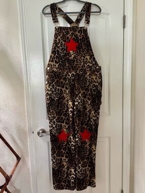 Leopard Print Overalls with Red Star Patches